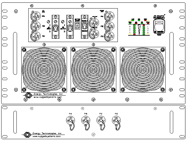 5.0 kVA, 3 Phase Rugged MilSpec UPS/PDU Front View